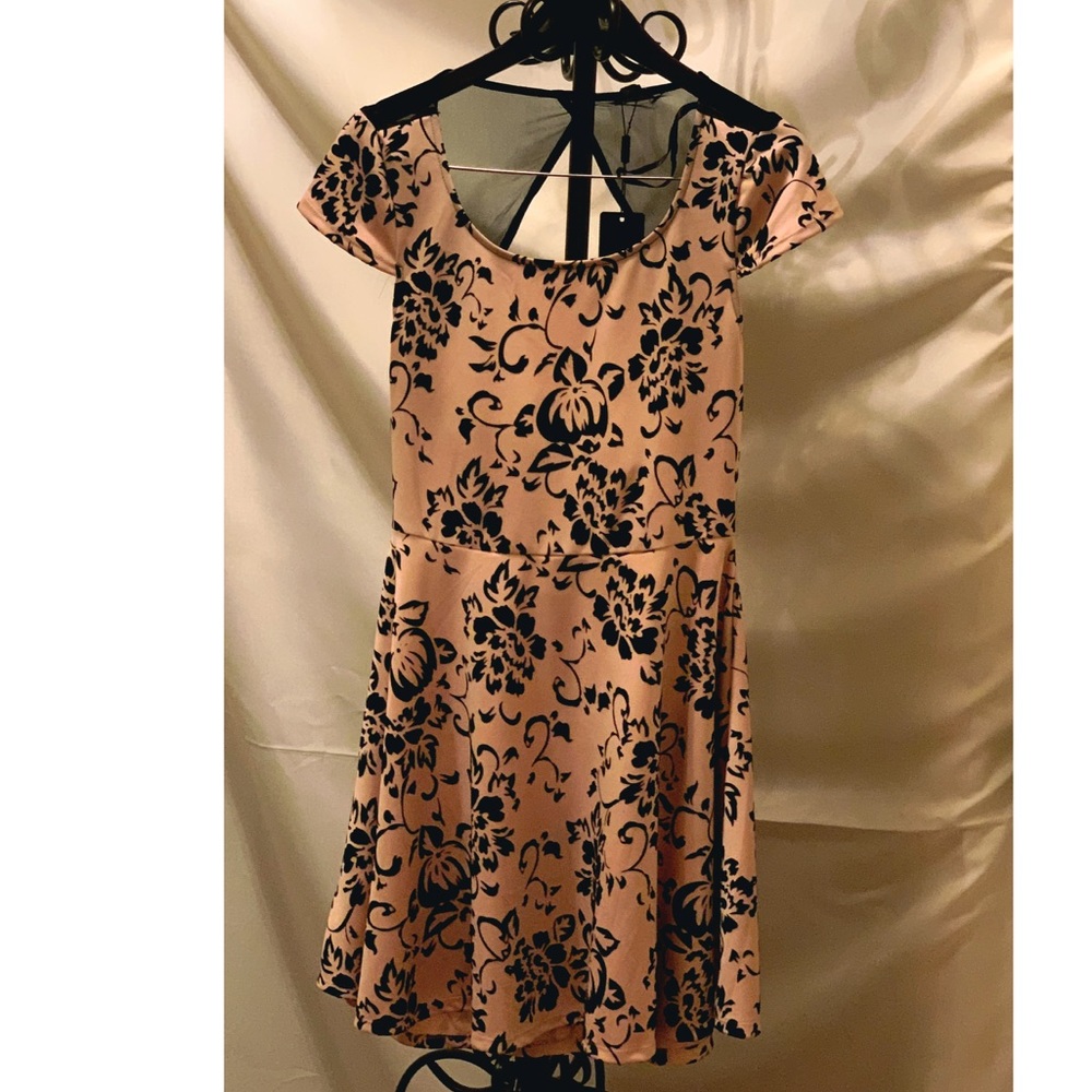 Rhapsody Pink & Black Floral Print Skater Dress